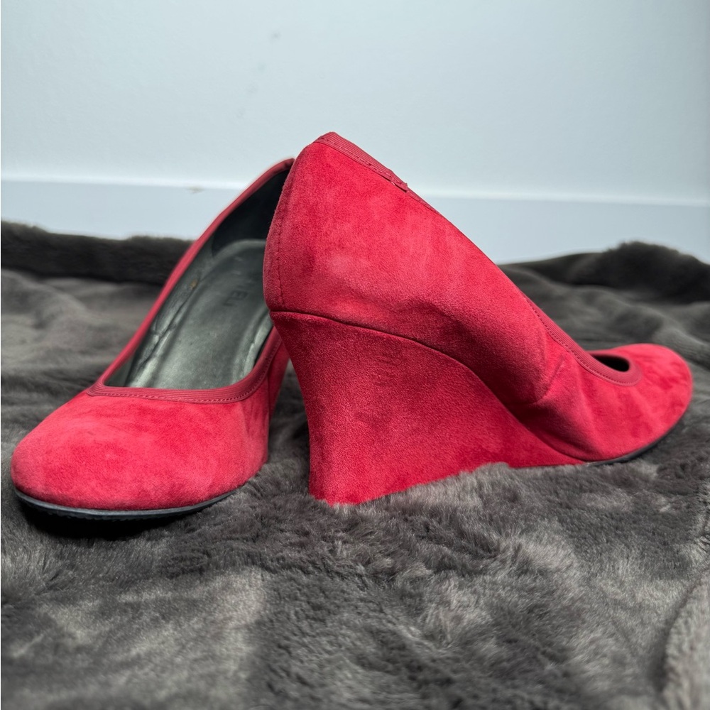 Vaneli Red Suede Leather 3” Wedge Heels
